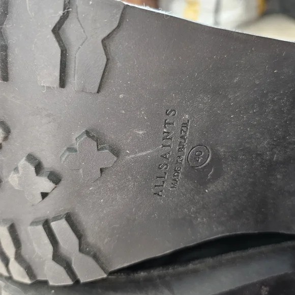 AllSaints Casey Black Leather Lace-Up Buckle Block Heel Ankle Boots SZ 40 - Picture 6 of 9